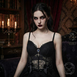 Gem-Embellished Sheer Lace Corset Crop Top | Gthic.com