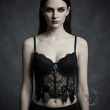 Gem-Embellished Sheer Lace Corset Crop Top | Gthic.com