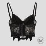 Gem-Embellished Sheer Lace Corset Crop Top