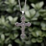 Gem-Set Budded Cross Stainless Steel Pendant | Gthic.com