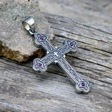 Gem-Set Budded Cross Stainless Steel Pendant | Gthic.com