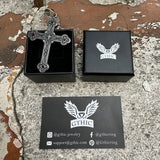 Gem-Set Budded Cross Stainless Steel Pendant