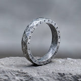 Geometric Faceted Runes Stainless Steel Viking Ring | Gthic.com