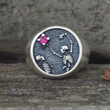 Give My Heart To You Red Gem Sterling Silver Skull Ring | Gthic.com
