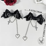 Gothic Bat-Wing Cross Chain Bow Hair Clips