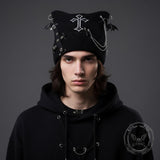 Gothic Bat Wings Cross Chain Black Cat Ear Knitted Hat | Gthic.com