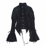 Gothic Bell Sleeve Slim Fit Versatile Lace-Up Shirt | Gthic.com