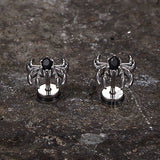 Gothic Black Gem Spider Stainless Steel Animal Earrings