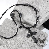 Gothic Black Gemstone Cross Alloy Clavicle Necklace | Gthic.com