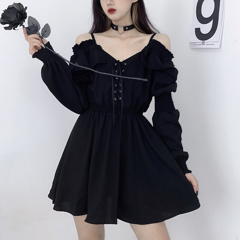 goth black mini dress black goth dress Gothic Lace Mini Dress for Women