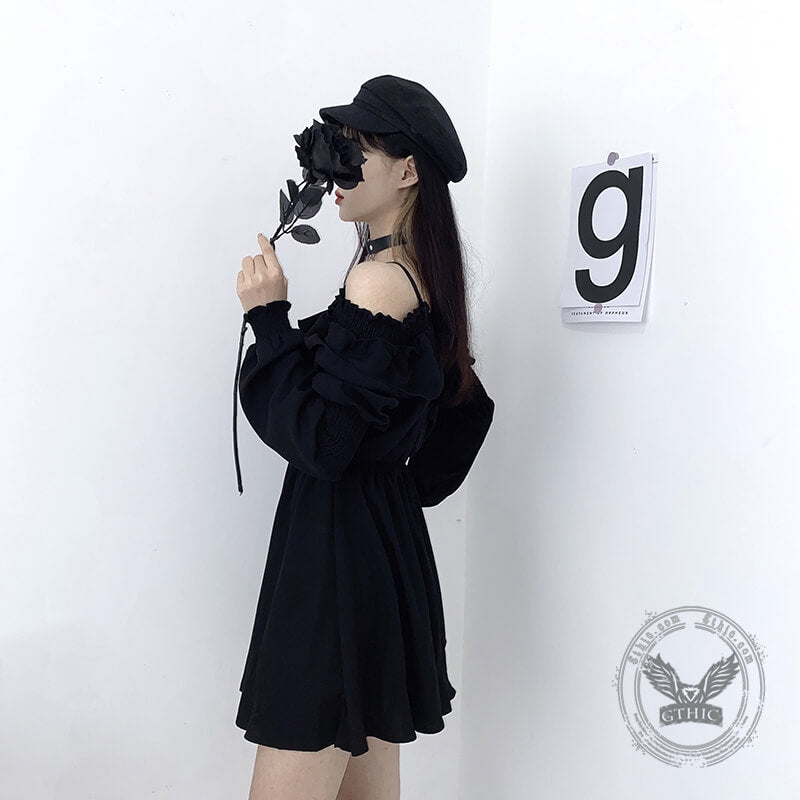 Gothic Slit Lace-Up Bell Sleeve Velvet Dress – GTHIC