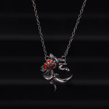 Gothic Black Snake Rose Moon Sterling Silver Necklace | Gthic.com