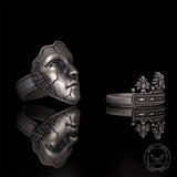 Gothic Cracked Mask Crown Sterling Silver Ring