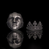 Gothic Cracked Mask Crown Sterling Silver Ring | Gthic.com