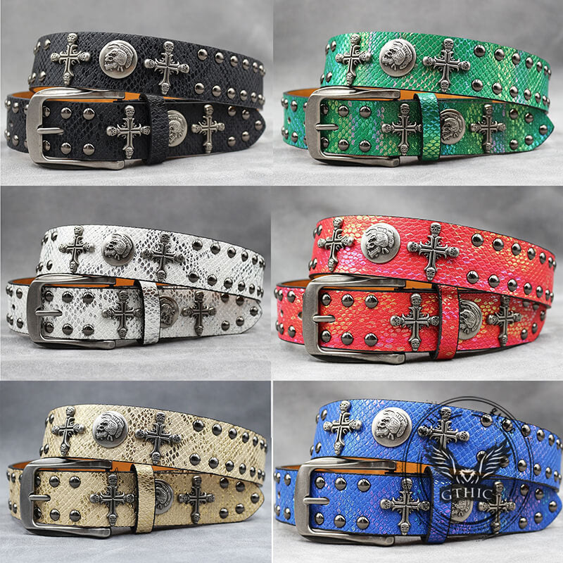 小物 - 2000s Punk Skull Cross Studded Belt 101051_blue_01.jpg