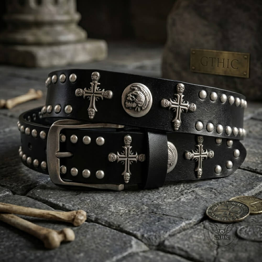Gothic Cross Skull Studded Y2K Alloy Leather Belt – GTHIC