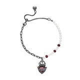 Gothic Crown Heart Shape Pearl Alloy Bracelet 01 | Gthic.com