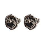 Gothic Curled Snake Zircon Sterling Silver Stud Earrings | Gthic.com
