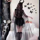 Gothic Devil Queen Costume Eye Mask Belt Dress Set