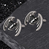 Gothic Devil Wings Heart Zircon Stainless Steel Earrings