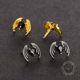 Gothic Devil Wings Heart Zircon Stainless Steel Earrings