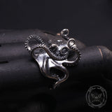 Gothic Distressed Octopus Sterling Silver Open Ring