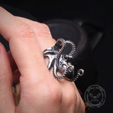 Gothic Distressed Octopus Sterling Silver Open Ring | Gthic.com