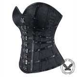 Gothic Embroidered Back-Laced PU Leather Corset