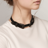 Gothic Floral Pattern Pu Leather Buckle Choker | Gthic.com