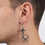 Gothic Forbidden Rose Cross Stainless Steel Hoop Earrings