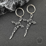 Gothic Forbidden Rose Cross Stainless Steel Hoop Earrings | Gthic.com