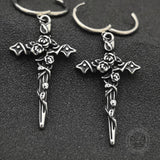 Gothic Forbidden Rose Cross Stainless Steel Hoop Earrings | Gthic.com