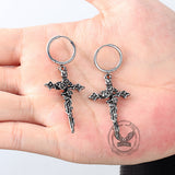 Gothic Forbidden Rose Cross Stainless Steel Hoop Earrings