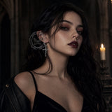 Gothic Forbidden Rose Cross Stainless Steel Hoop Earrings