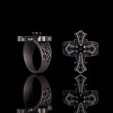 Gothic Gem Cross Vintage Sterling Silver Ring