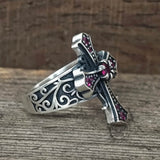 Gothic Gem Cross Vintage Sterling Silver Ring