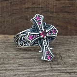 Gothic Gem Cross Vintage Sterling Silver Ring