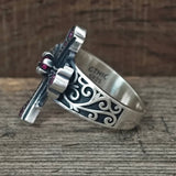 Gothic Gem Cross Vintage Sterling Silver Ring