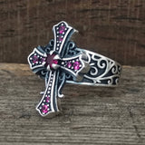 Gothic Gem Cross Vintage Sterling Silver Ring | Gthic.com
