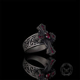 Gothic Gem Cross Vintage Sterling Silver Ring