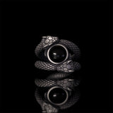 Gothic Gem Double Snake Sterling Silver Ring | Gthic.com