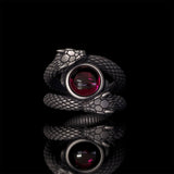 Gothic Gem Double Snake Sterling Silver Ring