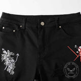 Gothic Graffiti Distressed Slim Fit Stretch Jeans