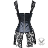 Gothic Lace Hem PU Leather Cutout Corset