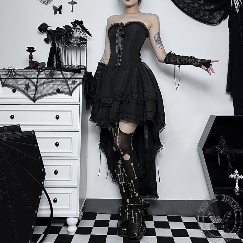 Women's Goth Corset Dress Lace Halter Emo Sleeveless Gothic