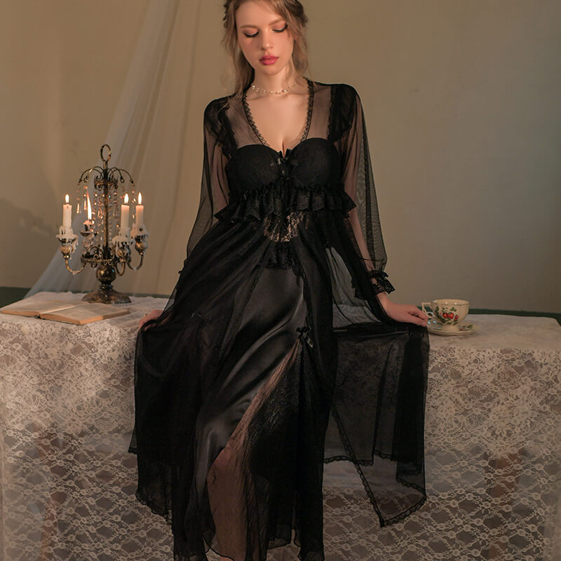 Gothic Lace Sheer Polyester Long Nightgown – GTHIC