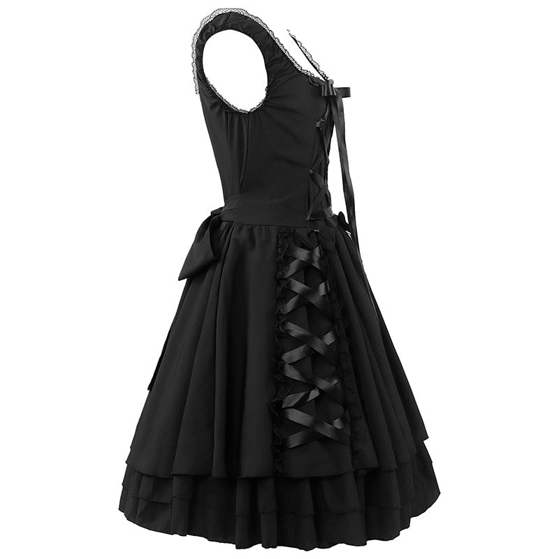 Black Layered Lace-Up Sleeveless Lolita Dress GTHIC Black Layered Lace-Up Sleeveless Lolita Dress GTHIC