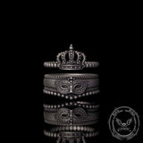 Gothic Masquerade Mask Crown Sterling Silver Ring Set