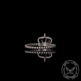 Gothic Masquerade Mask Crown Sterling Silver Ring Set