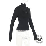 Gothic Mesh Hollow Cross Slim Long Sleeve Top